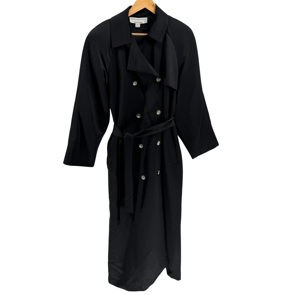 Vintage 80s Geoffrey Beene Gallant Black Jeweled Button Evening Trench Coat
